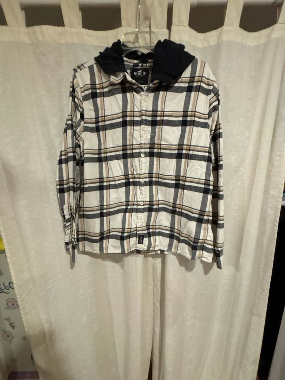 Hollister California Men's Hooded Plaid Flannel Button-Down Shirt